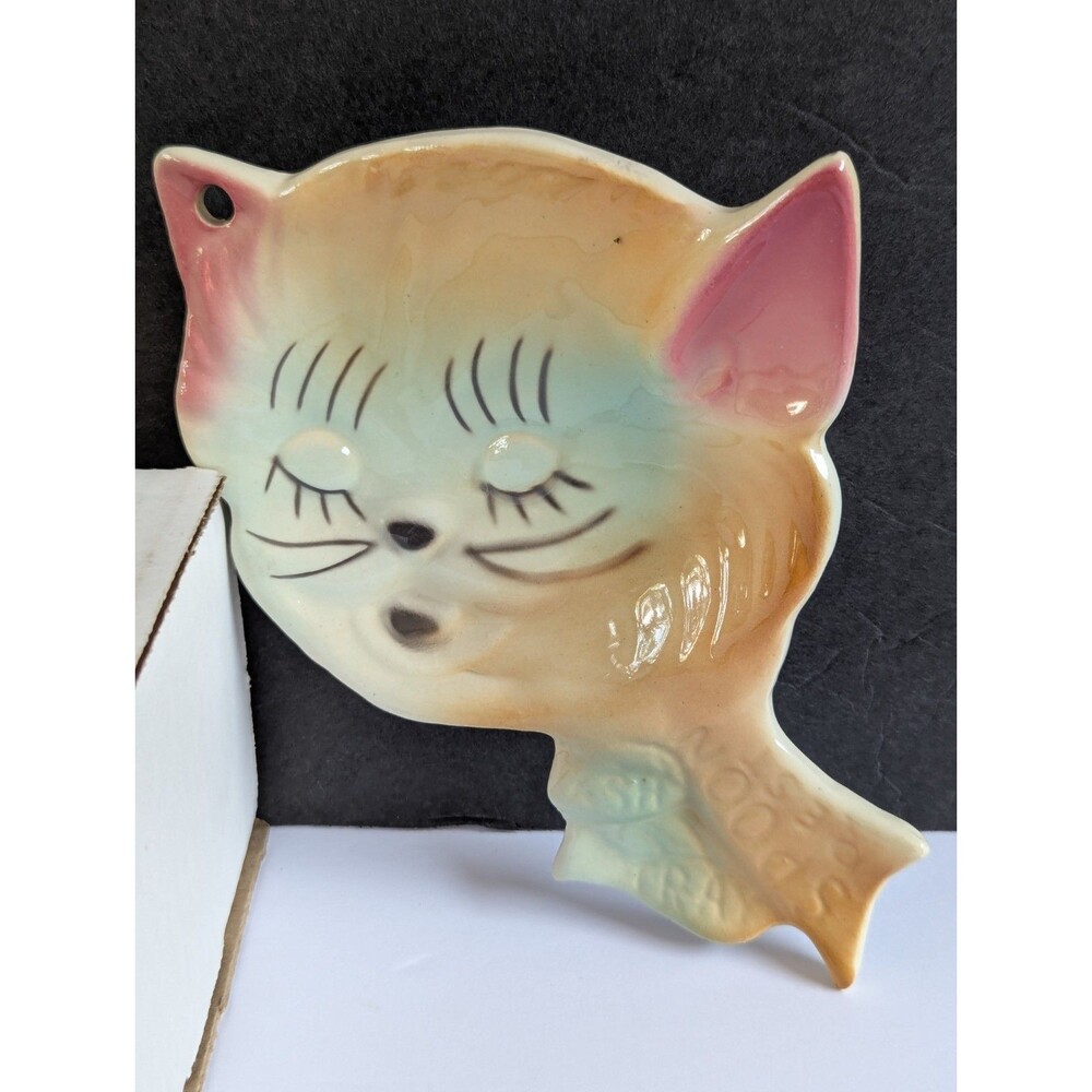 Kitschy Vintage Cat Ash Tray/Spoon Rest Ceramic Collectible Wall Hanger